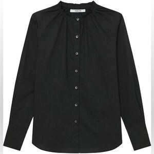 NWT Thakoon Black Cotton Poplin Smocked Neck Button Down Size Small